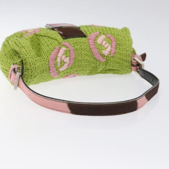 FENDI Mamma Baguette Shoulder Bag Wool Green Silver - Picture 7 of 13